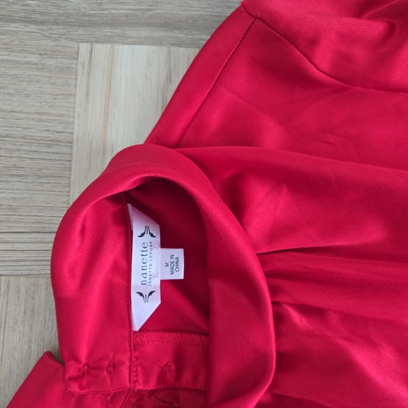 Nanette Lepore Red Satin Peplum Blouse - Picture 4 of 5